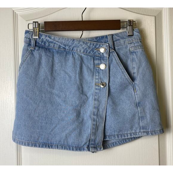 FLVSUN Women's Denim High Waisted Solid Button Up Asymmetrical Skort Size 4 - Picture 5 of 12